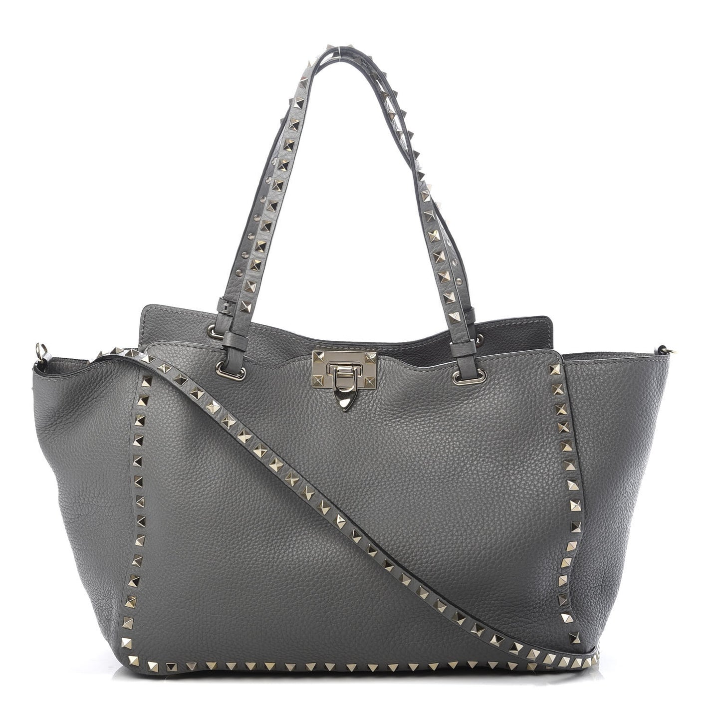 Pebbled Calfskin Medium Rockstud Tote Grey