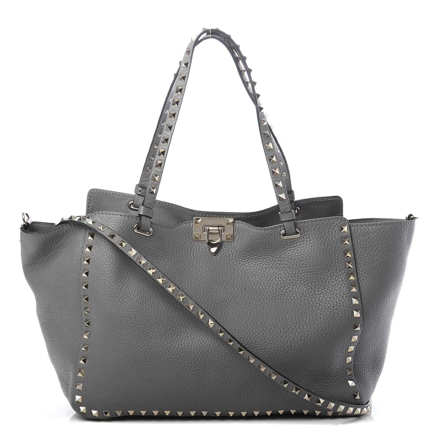 Valentino Garavani Pebbled Calfskin Medium Rockstud Tote Grey 1 of 11