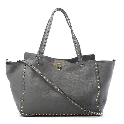 Valentino Garavani Pebbled Calfskin Medium Rockstud Tote Grey 1 of 11