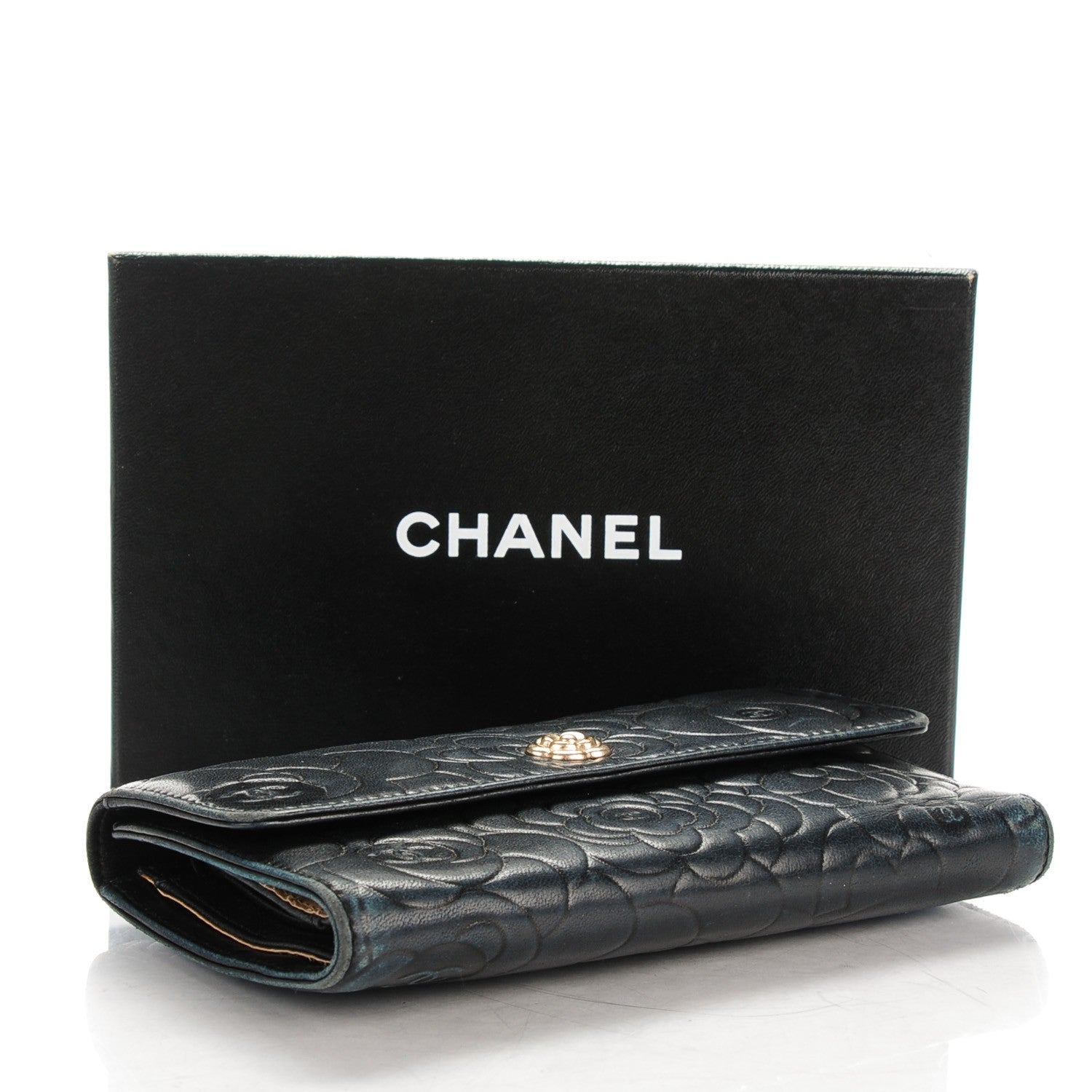 Chanel Lambskin Embossed Camellia Flap Wallet Black 4 of 8