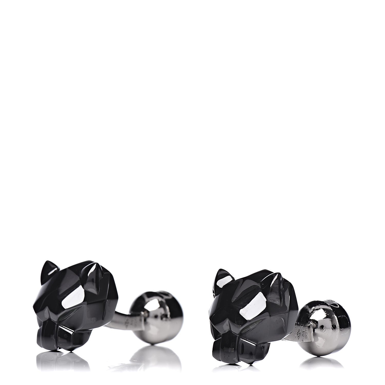 Cartier Sterling Silver Ceramic Panther Head Cufflinks Black 1 of 7