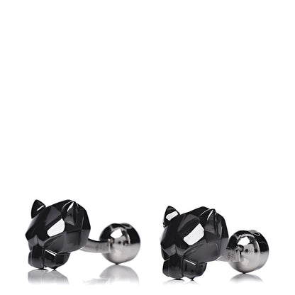 Cartier Sterling Silver Ceramic Panther Head Cufflinks Black 1 of 7