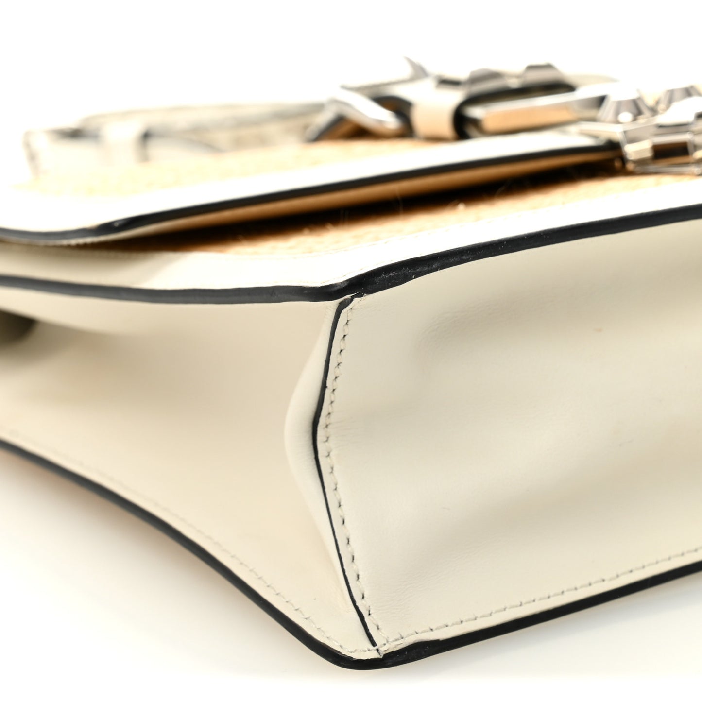 Straw Studded Small Elektra Shoulder Bag White