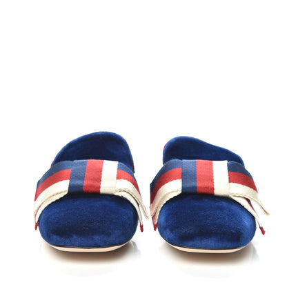 Gucci Velvet Crystal Sylvie Bow Mules 38 Cobalt Blue 2 of 9