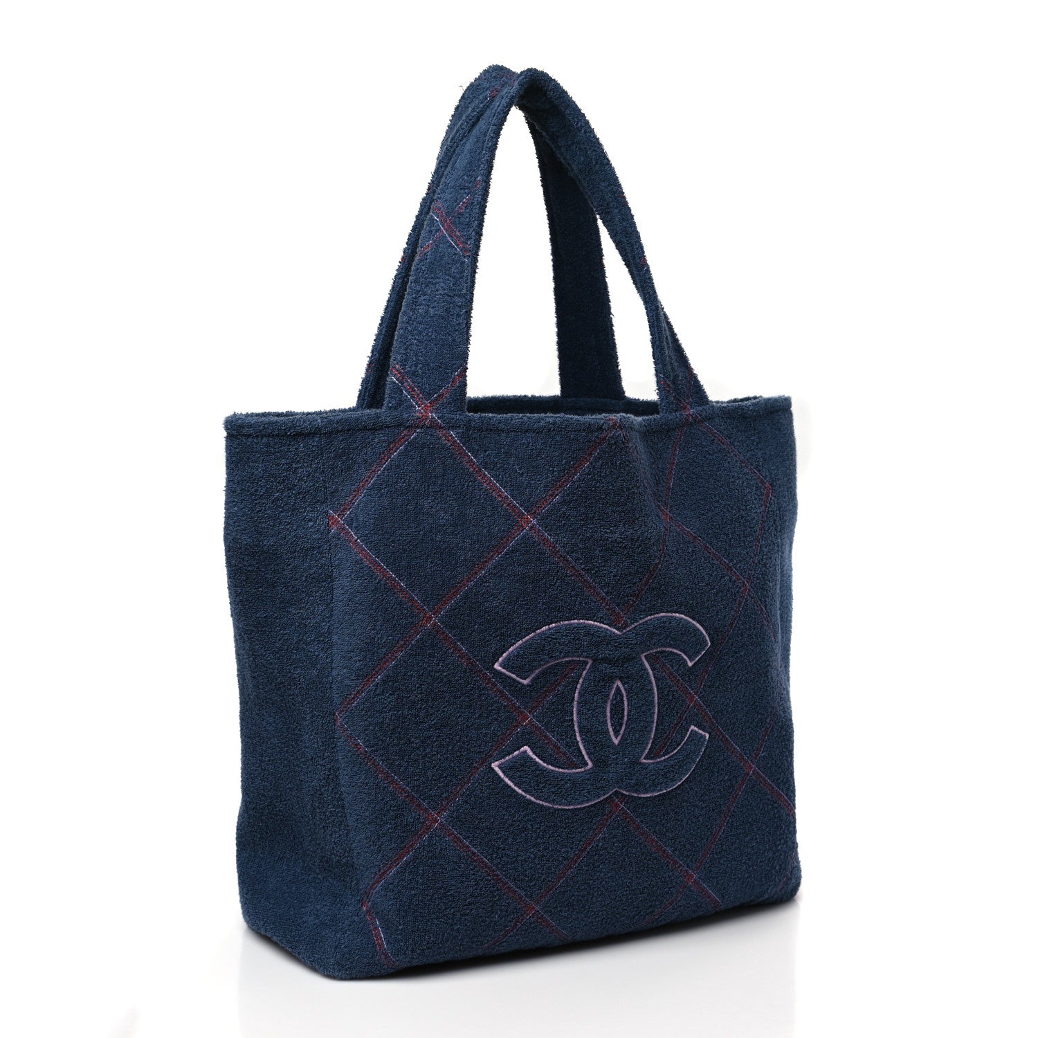 Chanel Terry Cotton Quilted CC Beach Tote Towel Set Blue Pink 4 of 10