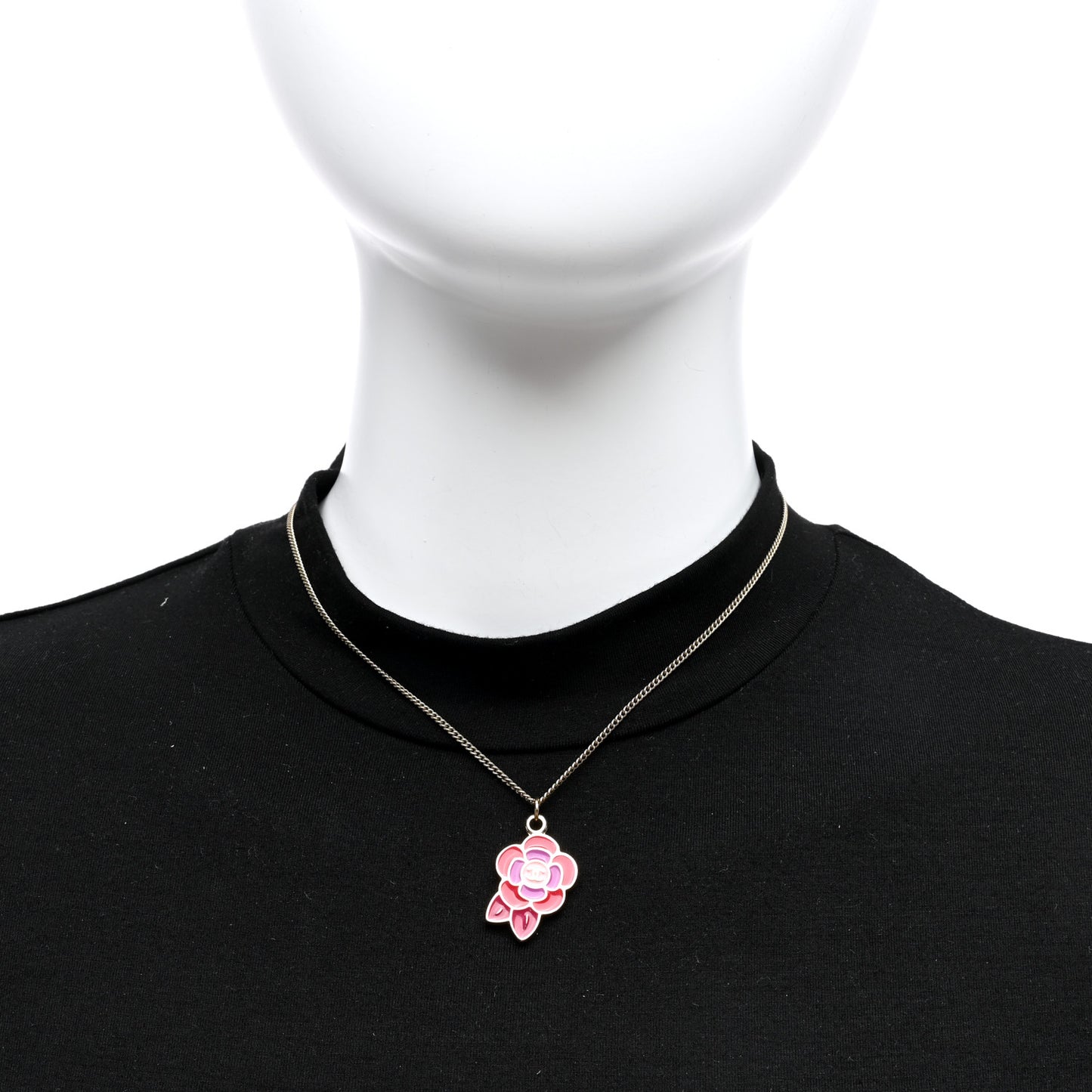 Enamel CC Camellia Pendant Necklace Gold Multicolor