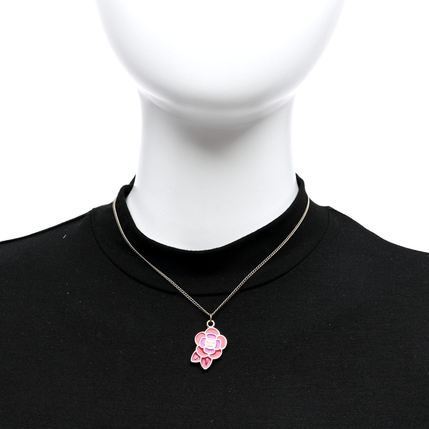 Chanel Enamel CC Camellia Pendant Necklace Gold Multicolor 2 of 4