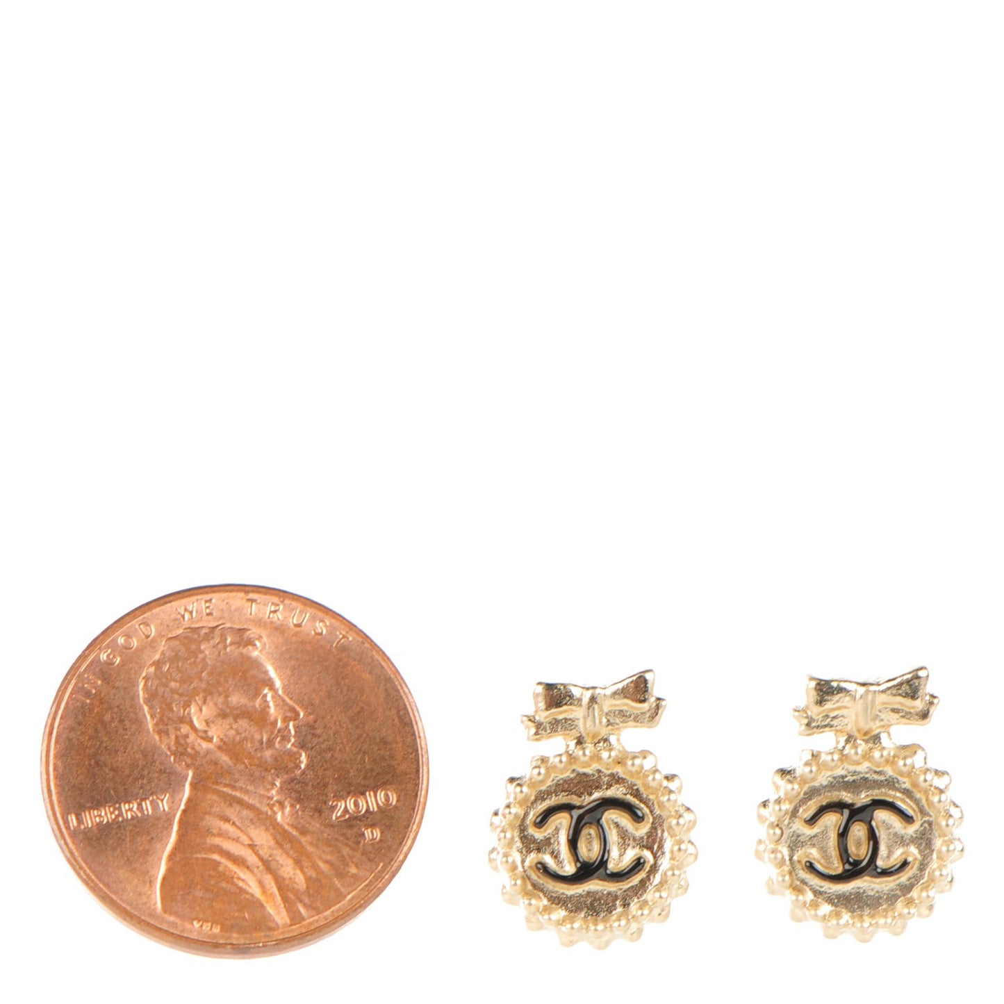Enamel CC Ribbon Earrings Black Gold