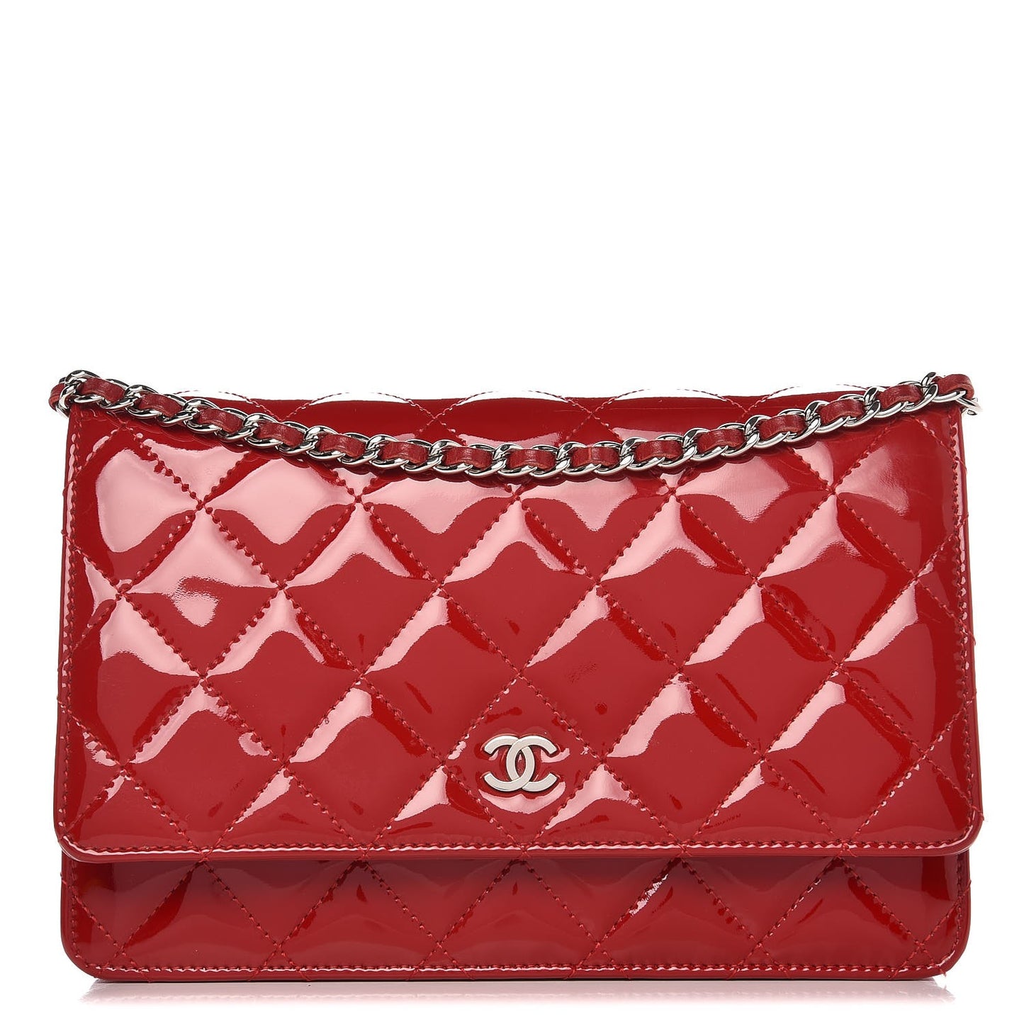 Patent Quilted Wallet On Chain WOC Red