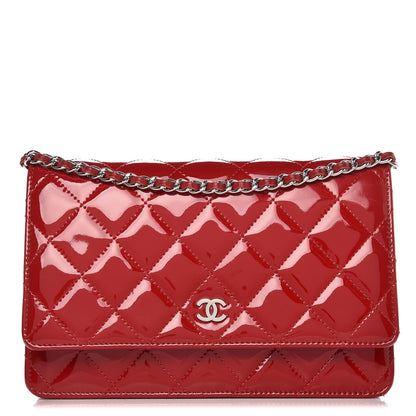 Chanel Patent Quilted Wallet On Chain WOC Red 1 of 9