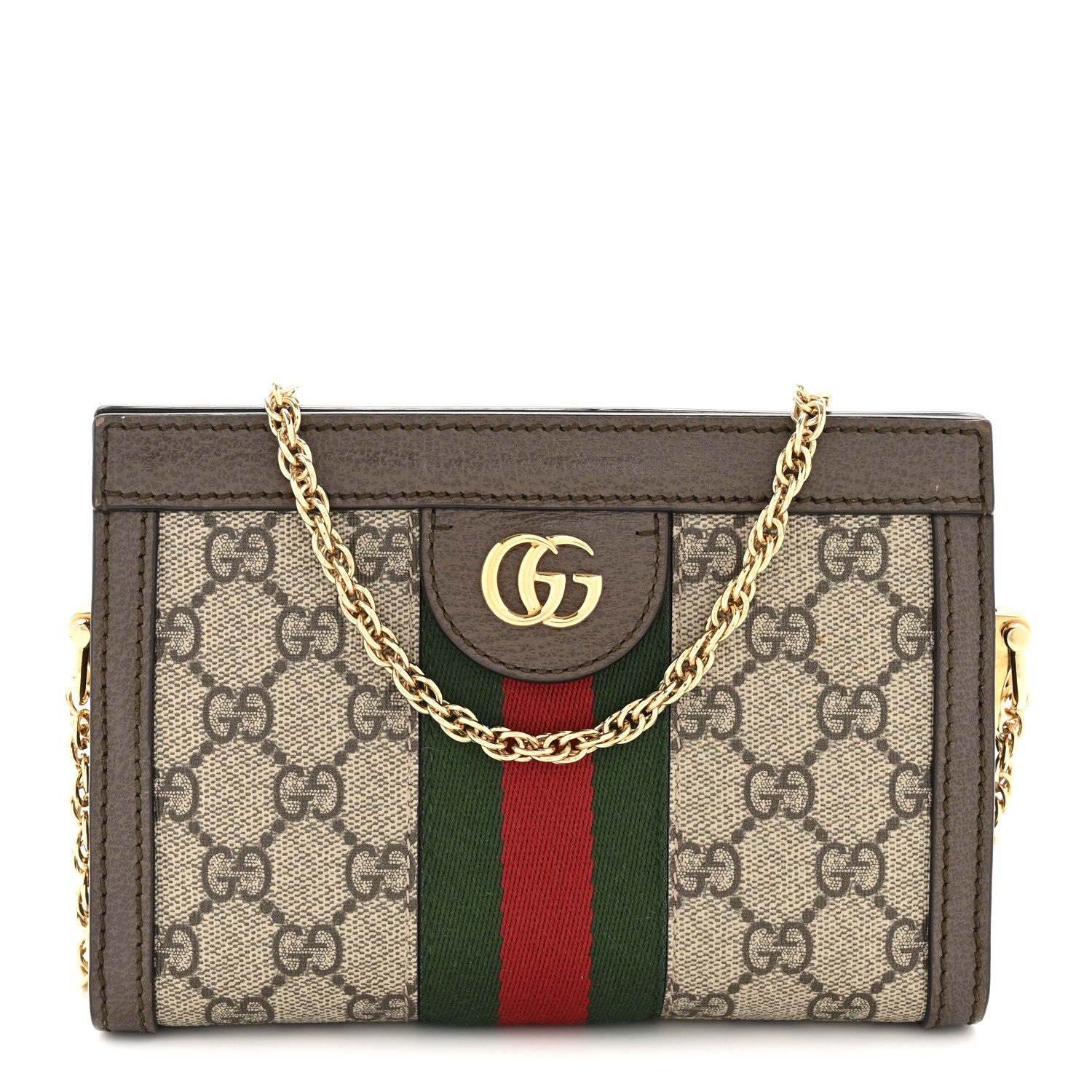 Gucci GG Supreme Monogram Textured Dollar Calfskin Web Mini Ophidia Chain Shoulder Bag Beige Ebony New Acero Beige Ebony New Acero 1 of 12