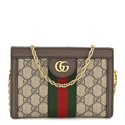 Gucci GG Supreme Monogram Textured Dollar Calfskin Web Mini Ophidia Chain Shoulder Bag Beige Ebony New Acero Beige Ebony New Acero 1 of 12