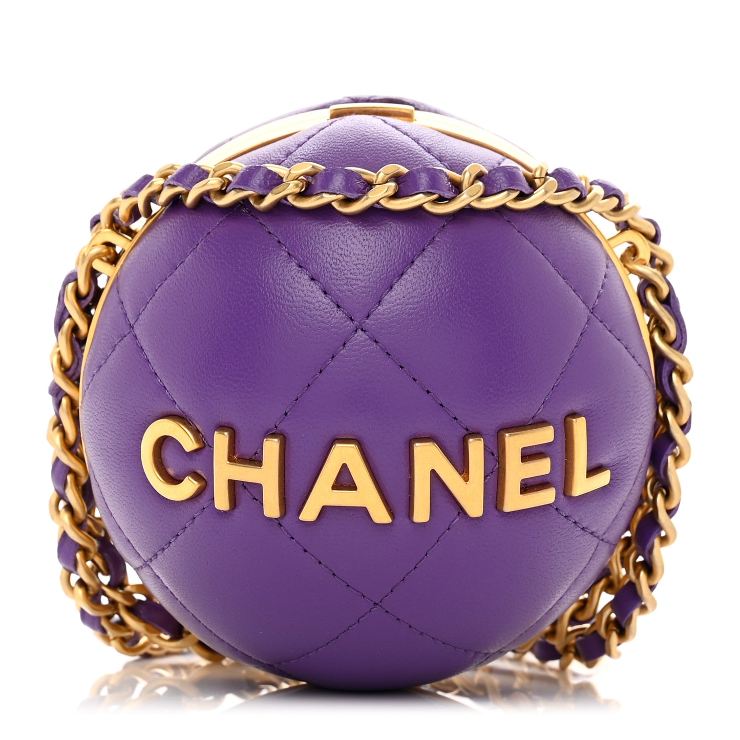 Lambskin CC Minaudiere Sphere Chain Clutch Purple