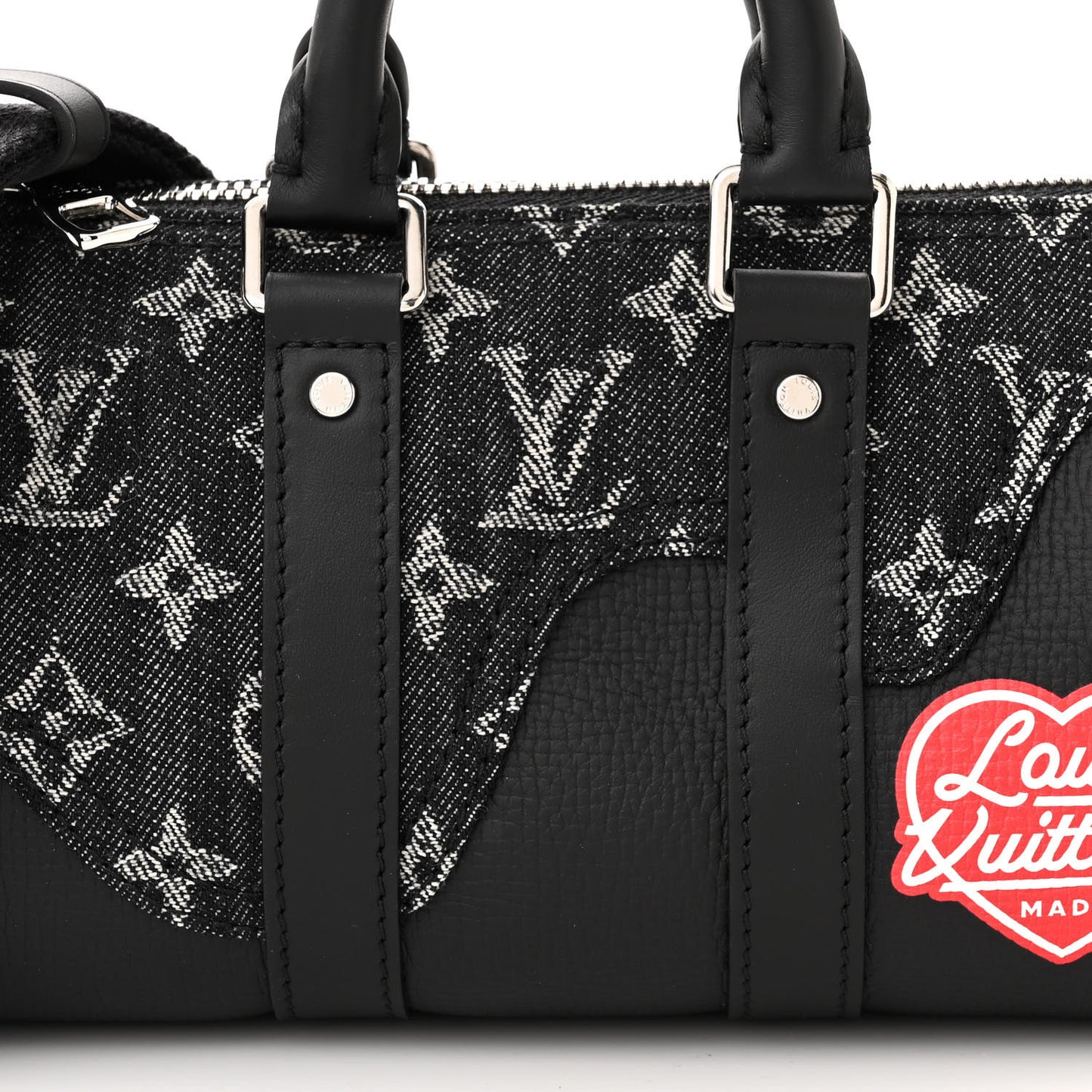X NIGO Taurillon Monogram Denim Drip Keepall XS Black
