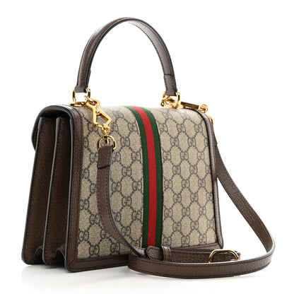 Gucci GG Supreme Monogram Textured Dollar Calfskin Web Small Ophidia Padlock Top Handle Bag Beige Ebony New Acero 3 of 10