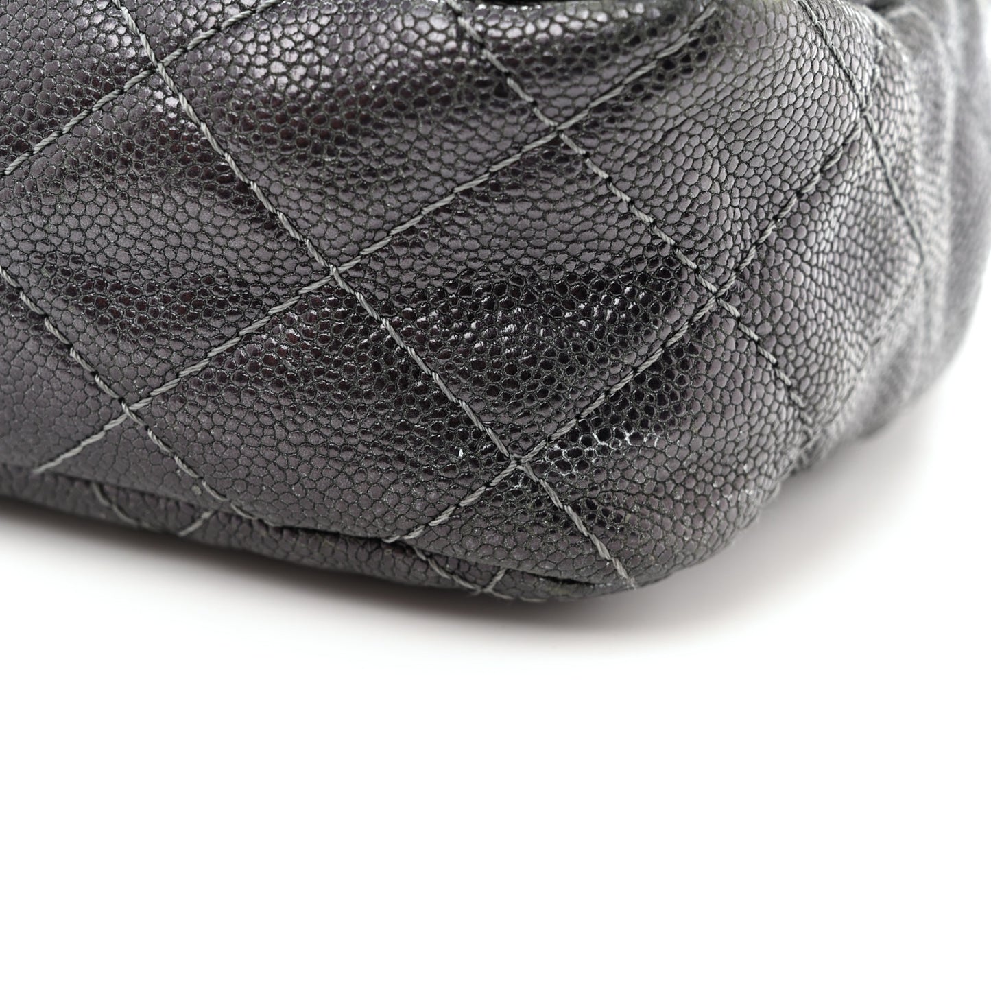 Iridescent Caviar Quilted Jumbo Easy Flap Silver