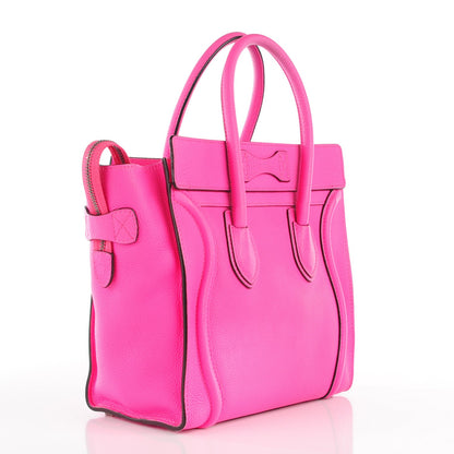 Celine Drummed Calfskin Micro Luggage Fluo Pink 3 of 9