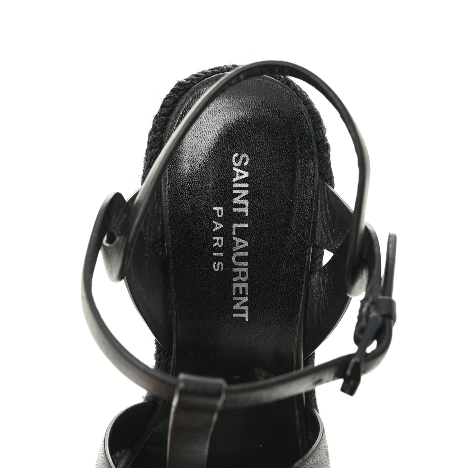 Saint Laurent Calfskin Tribute 95 Platform Espadrille Wedge Sandals 35.5 Black 7 of 13