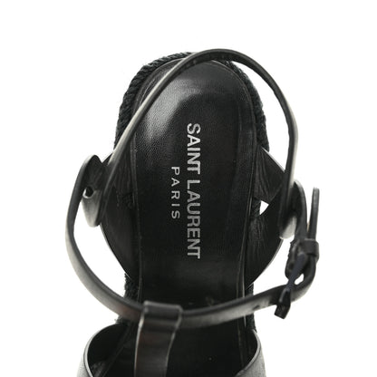 Saint Laurent Calfskin Tribute 95 Platform Espadrille Wedge Sandals 35.5 Black 7 of 13