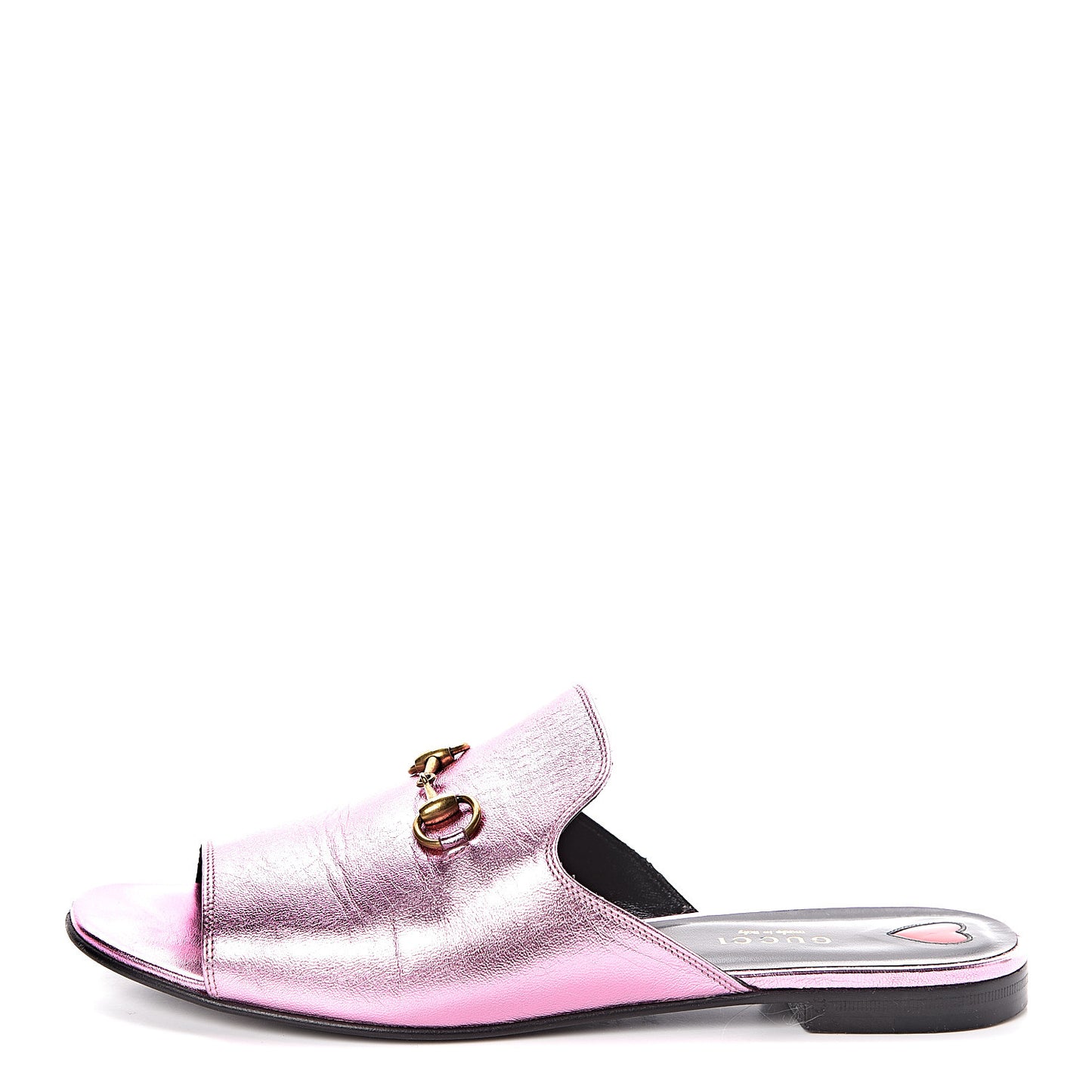 Metallic Malaga Kid Horsebit Slide Sandals 39.5 Rosa