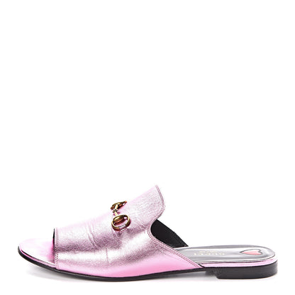 Gucci Metallic Malaga Kid Horsebit Slide Sandals 39.5 Rosa 1 of 7