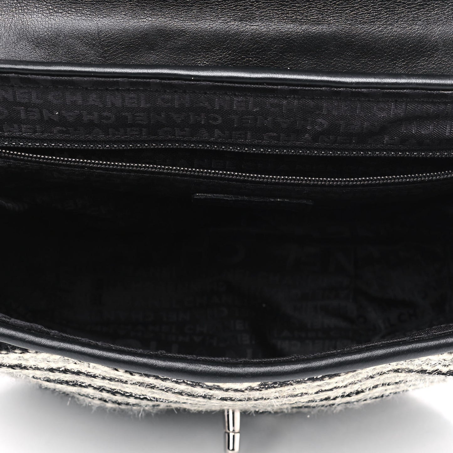 Tweed Chevron Medium Single Flap Black White