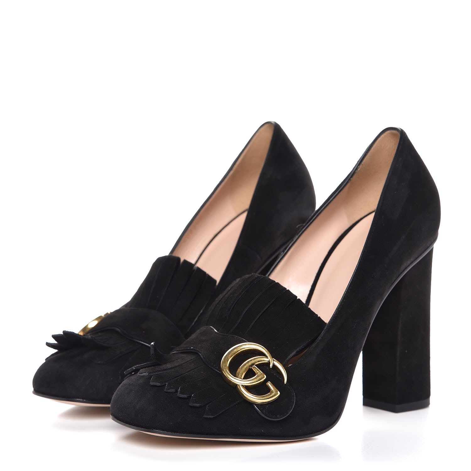 Gucci Kid Scamosciato GG Marmont Fringe 105mm Loafer Pumps 41 Black 3 of 9