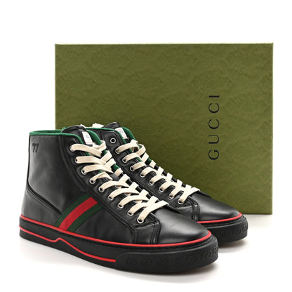 Gucci Glamour Glove Calfskin Web Mens 1977 Tennis High Top Sneakers 10 Black 9 of 9