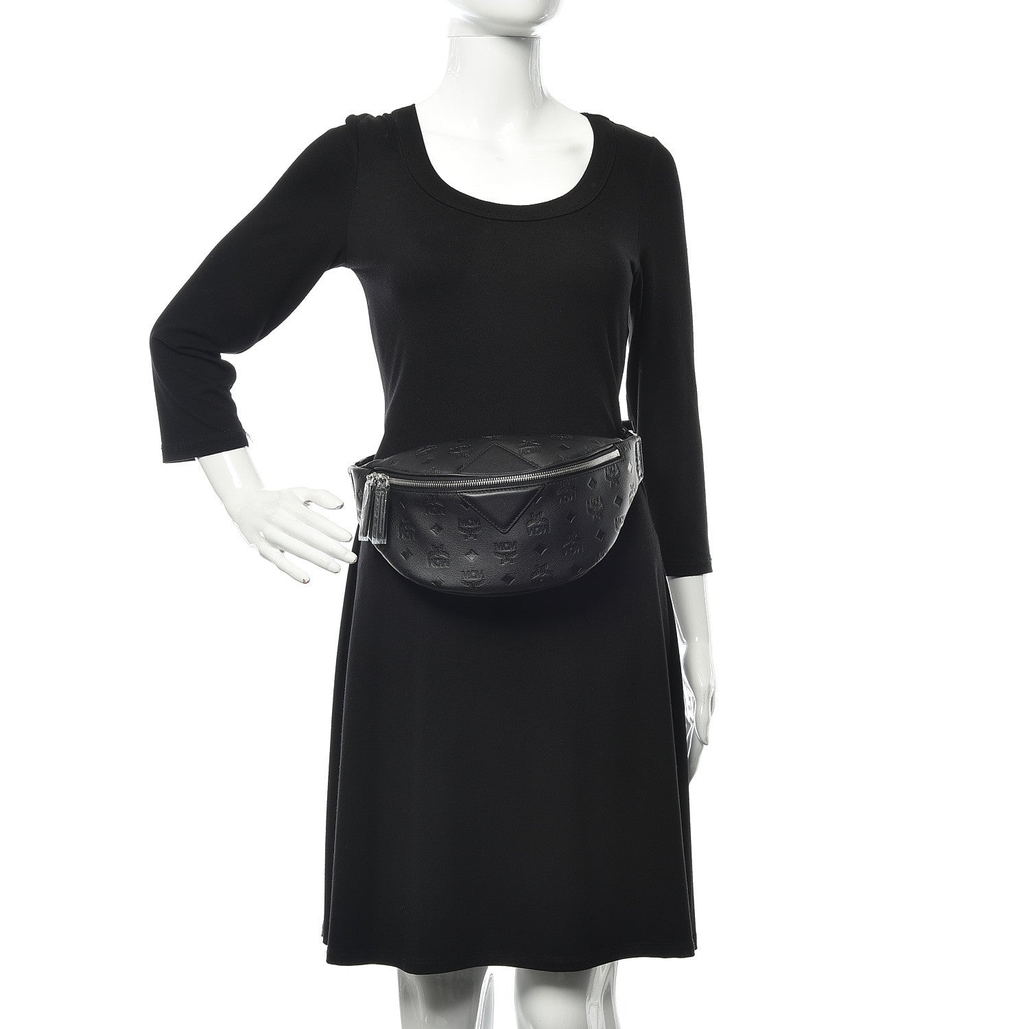 MCM Calfskin Ottomar Monogram Small Belt Bag Black 2 of 8