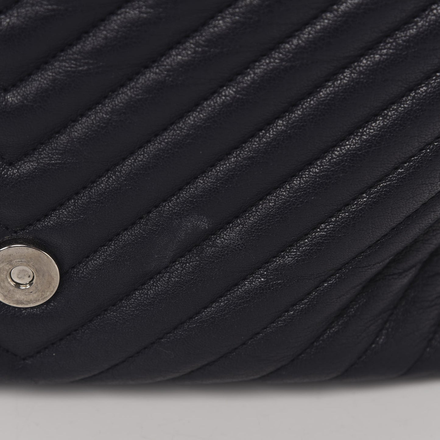 Sheepskin Matelasse Chevron Monogram Large College Satchel Navy Blue