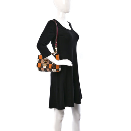 Louis Vuitton Calfskin Monogram Check Twist MM Beige White Orange 2 of 8