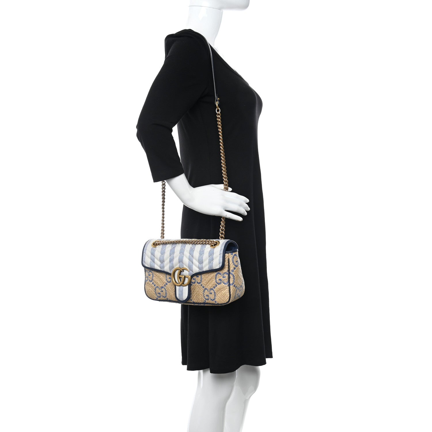 Gucci Raffia GG Monogram Matelasse Small GG Marmont Shoulder Bag Natural Royale Off White 2 of 10