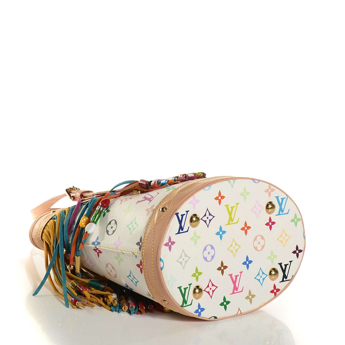 Monogram Multicolor Fringe Bucket with Accessories Pouch White