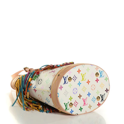Louis Vuitton Monogram Multicolor Fringe Bucket with Accessories Pouch White 4 of 8