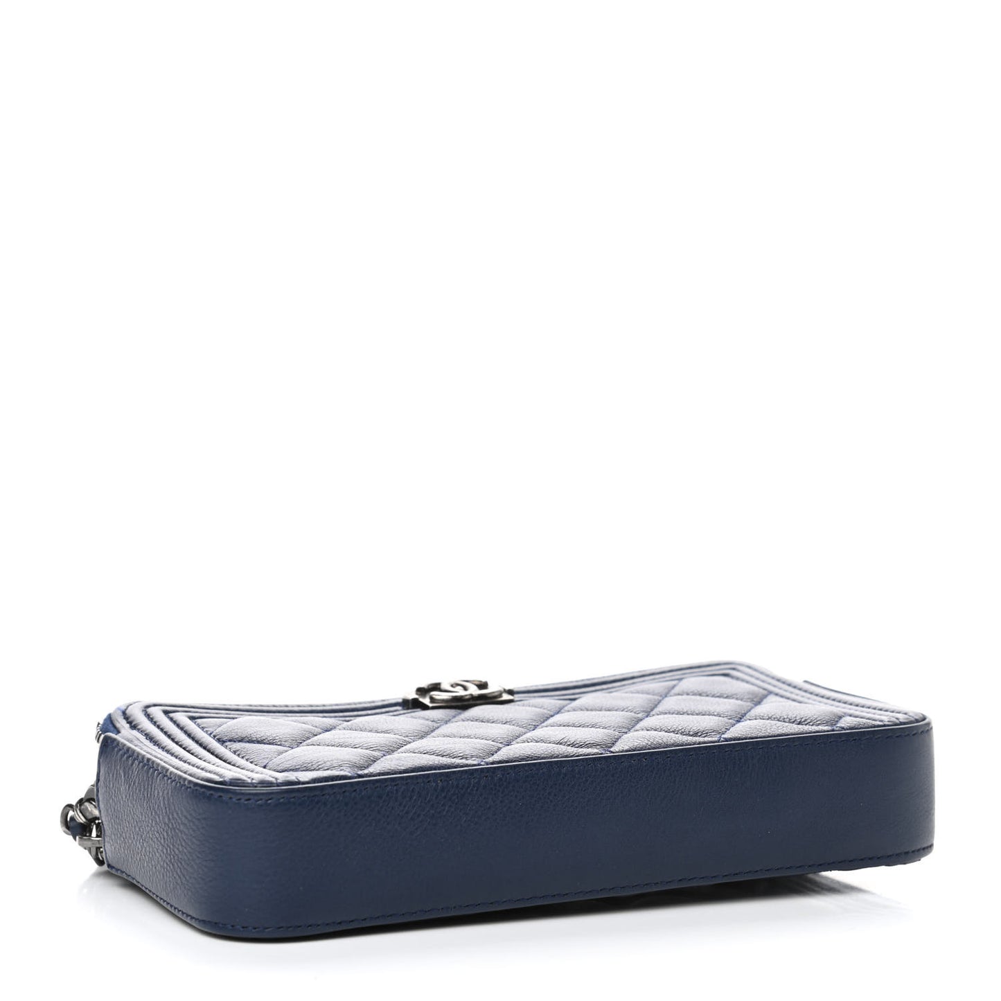 Calfskin Quilted Small Boy Clutch With Chain Navy