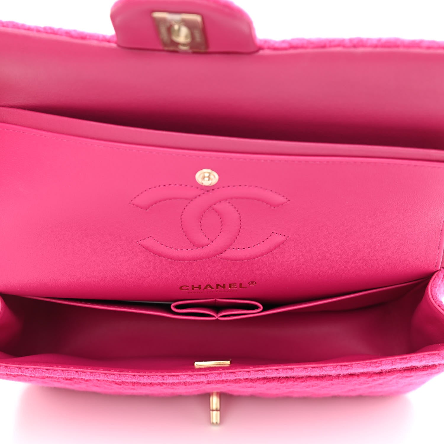 Chanel Tweed Quilted Medium Double Flap Fuchsia 5 of 11