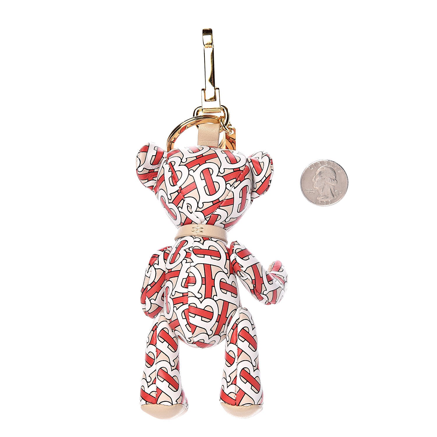 Burberry Calfskin Print Monogram Thomas Bear Bag Charm Beige Red 2 of 2