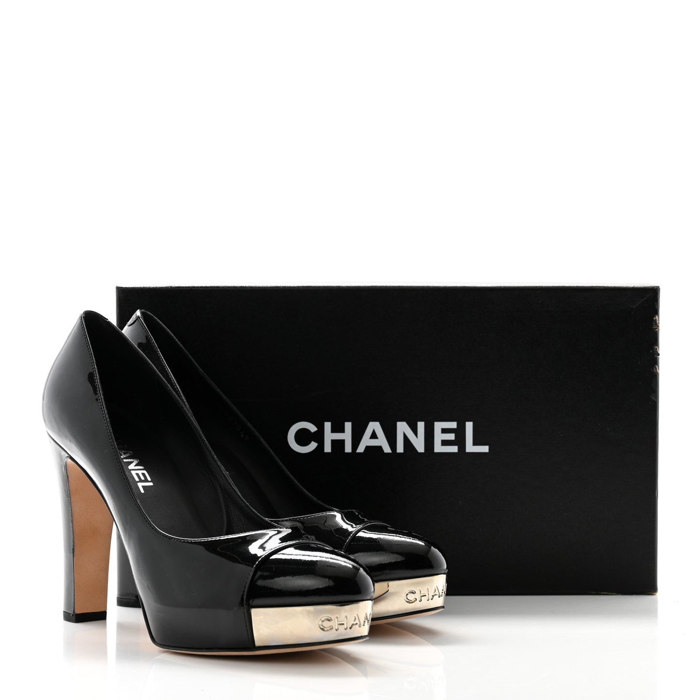 Patent Silver Cap Toe CC Pumps 39.5 Black