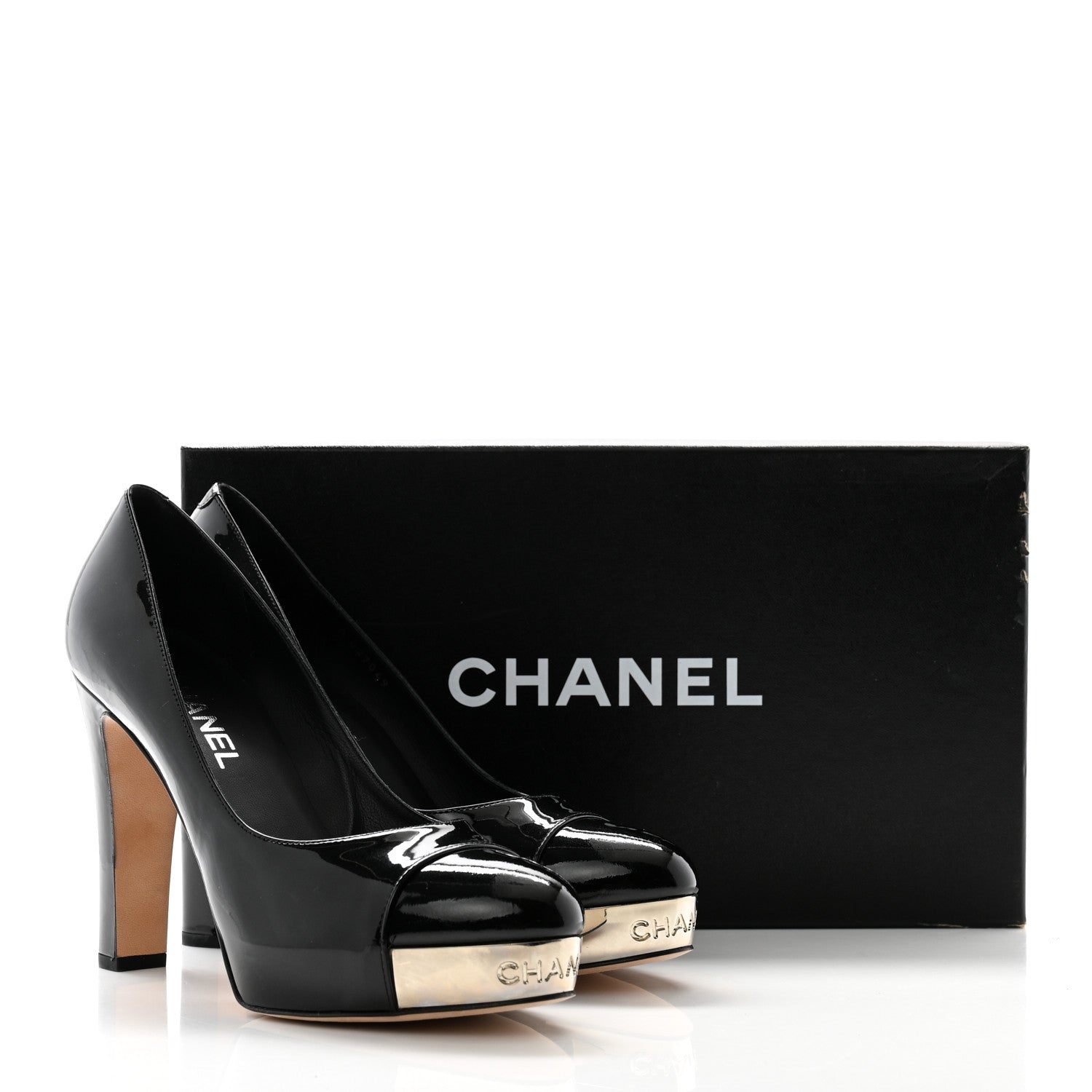 Chanel Patent Silver Cap Toe CC Pumps 39.5 Black 10 of 10