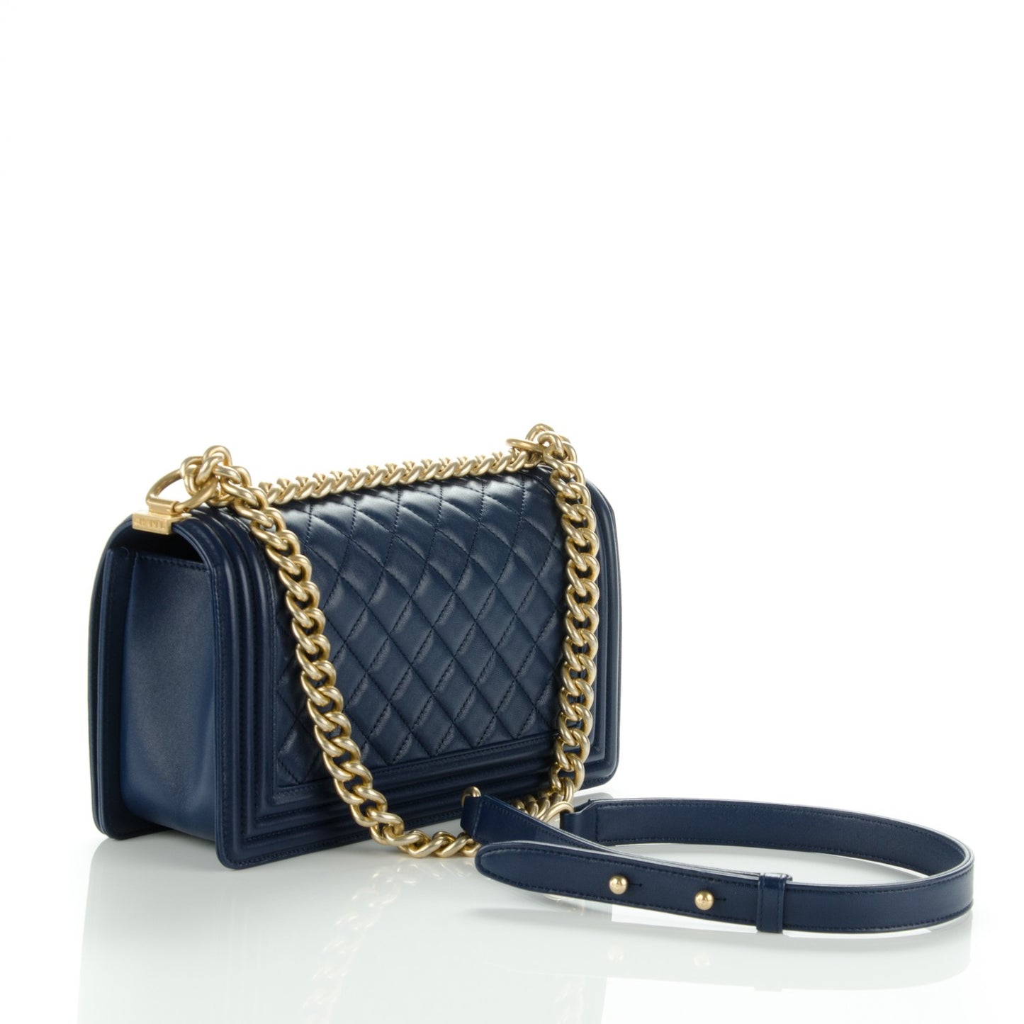 Lambskin Quilted Medium Boy Flap Dark Blue