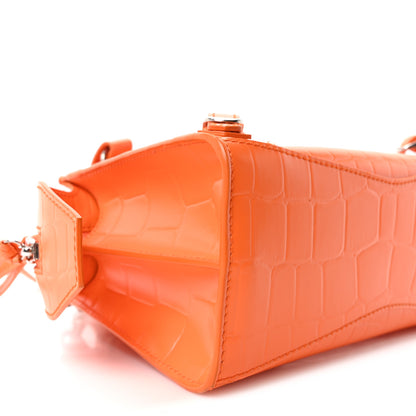 Balenciaga Semi Shiny Calfskin Crocodile Embossed Neo Classic Silver Hardware Mini City Orange 8 of 9