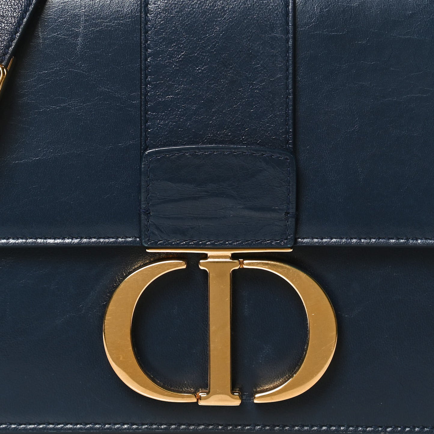 Shiny Crinkled Lambskin 30 Montaigne Flap Bag Indigo