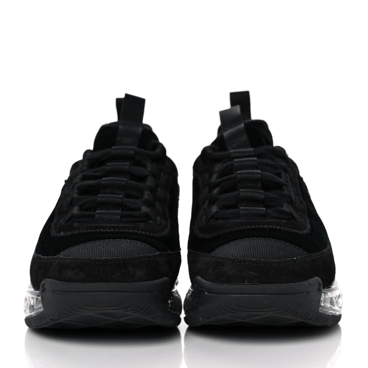 Chanel Suede Calfskin Velvet Grosgrain CC Sneakers 37.5 Black 2 of 9