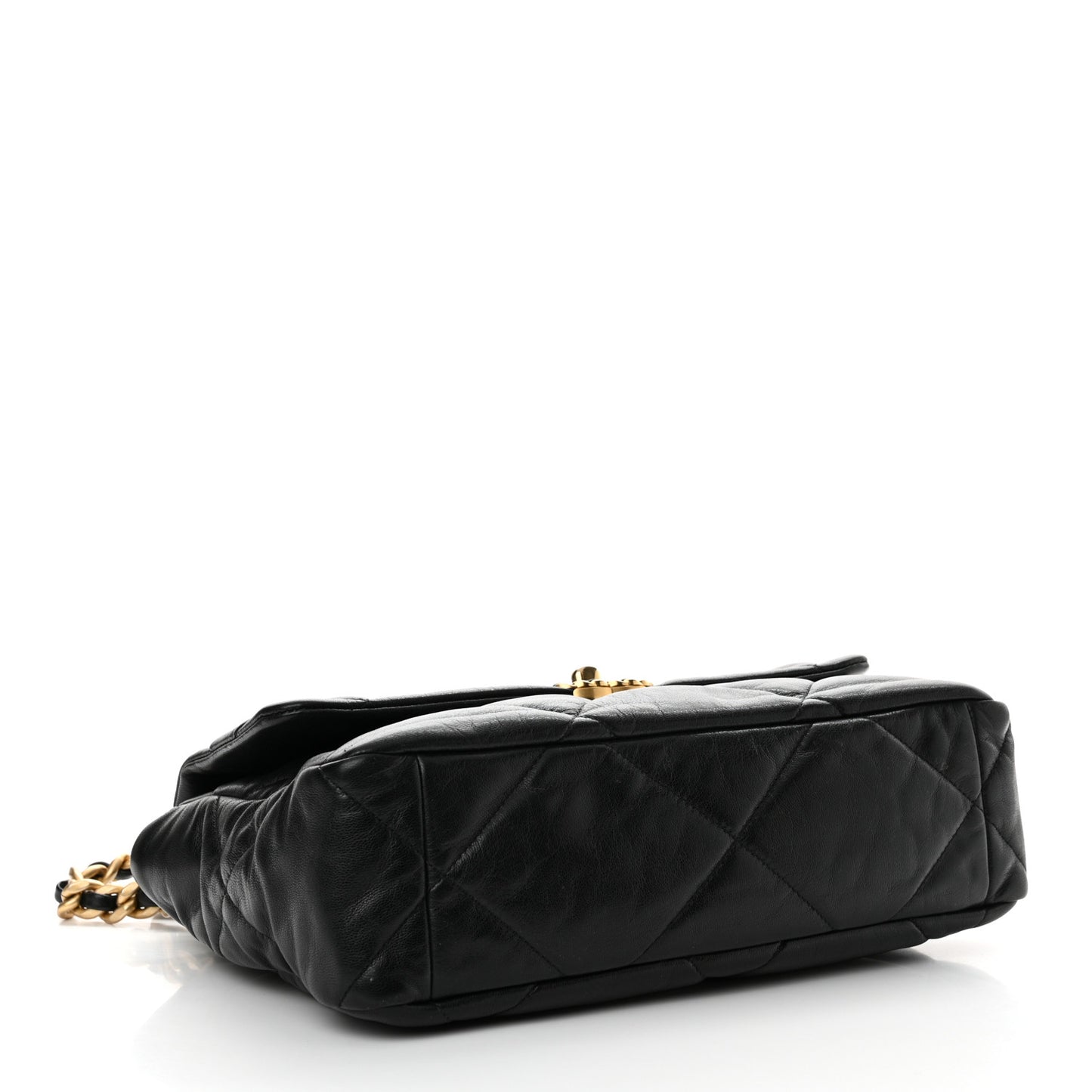 Shiny Goatskin Quilted Large Chanel 19 Flap Black