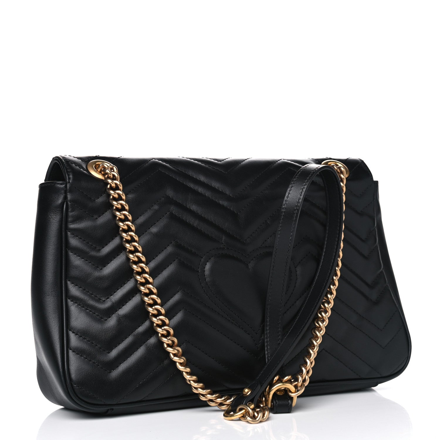 Gucci Calfskin Matelasse Medium GG Marmont Shoulder Bag Black 2 of 7