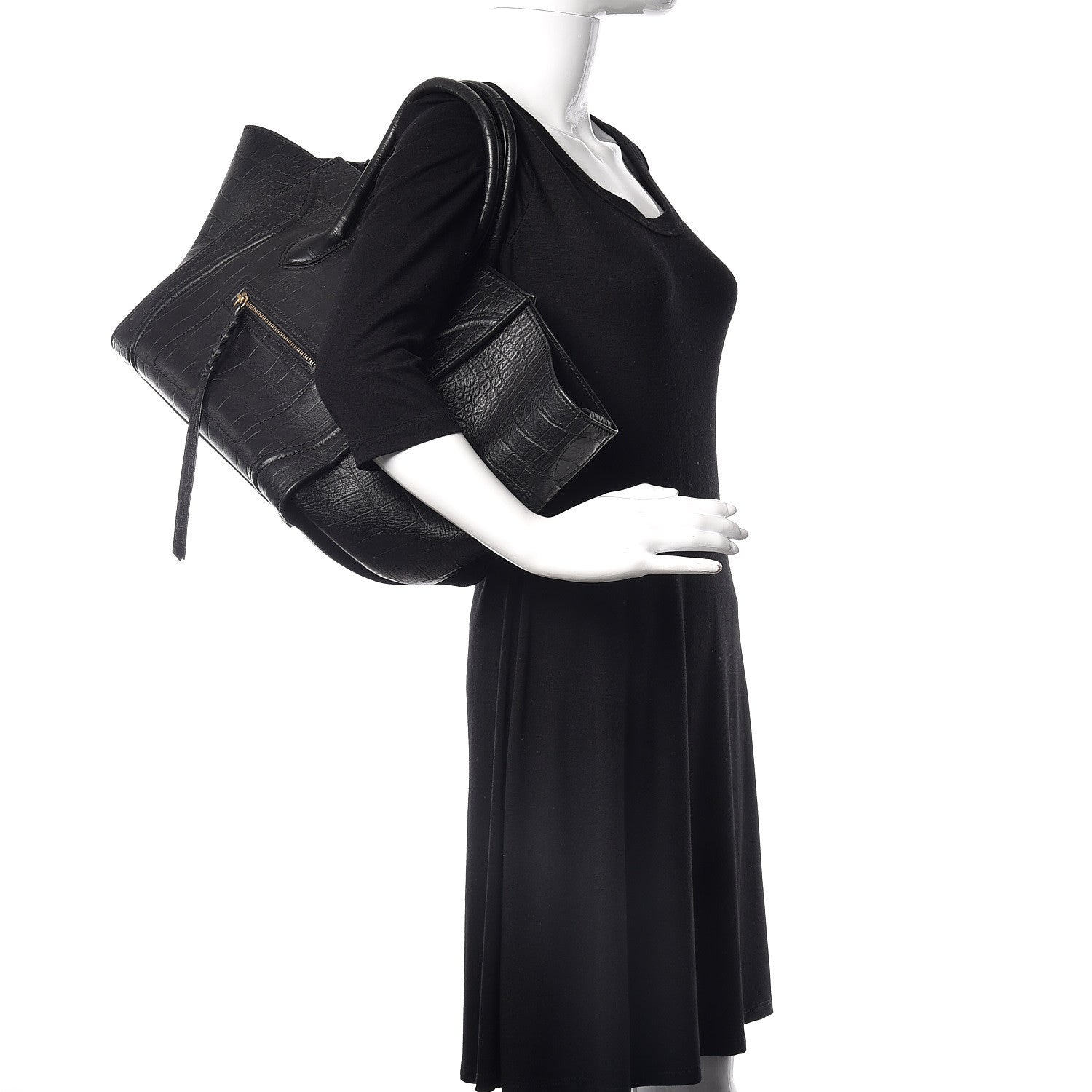Celine Crocodile Embossed Calfskin Medium Phantom Luggage Black 2 of 14