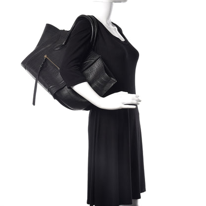 Celine Crocodile Embossed Calfskin Medium Phantom Luggage Black 2 of 14