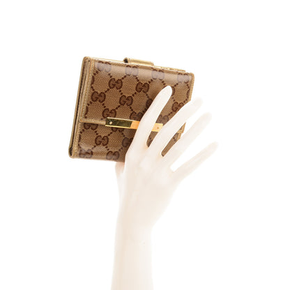 Gucci Crystal Monogram Metal Bar French Flap Wallet Metallic Gold 2 of 7