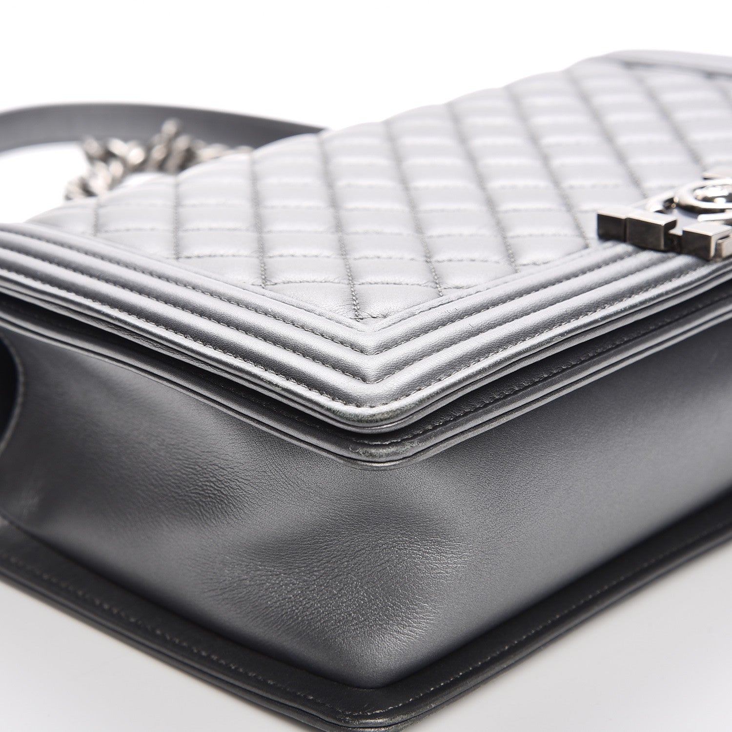 Chanel Metallic Calfskin Quilted New Medium Boy Flap Dark Silver 7 of 10
