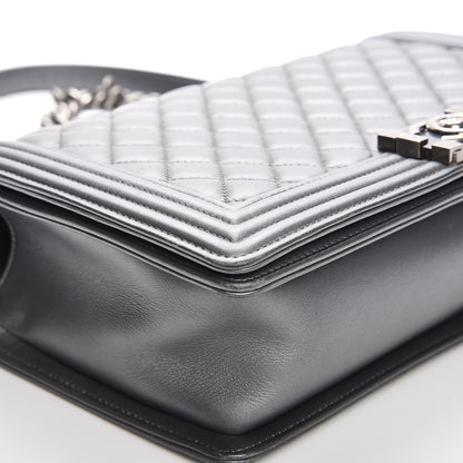 Chanel Metallic Calfskin Quilted New Medium Boy Flap Dark Silver 7 of 10